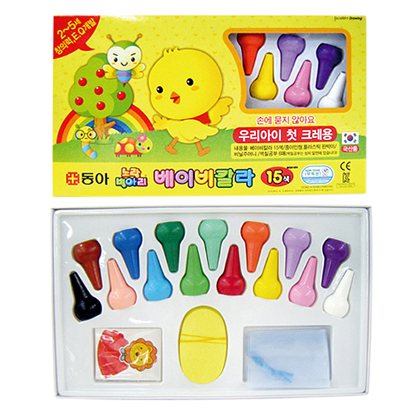동아 노랑병아리 베이비칼라 15색세트 크레용 색칠