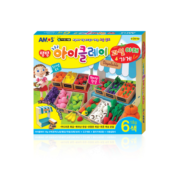 아모스 탱탱 아이클레이 과일야채가게 6색 18g 가게모형 포함 점토놀이